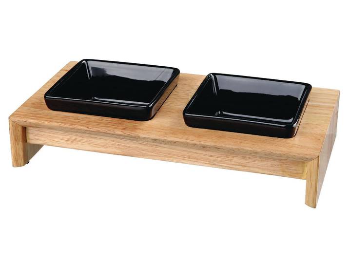 Futternapf TRIXIE Napf-Set, Keramik/Holz , braun, B:28cm H:5cm T:15cm, Näpfe, Futternapf