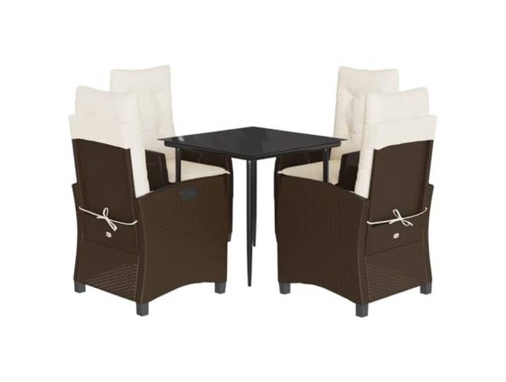 PUGYNBK Gartenzimmer-Set 5-teilig Synthetik Rattan Braun Verstellbare Rückenlehne, Tisch aus gehärtetem Glas, dicke abnehmbare Kissen, max. 110 kg pro Stuhl