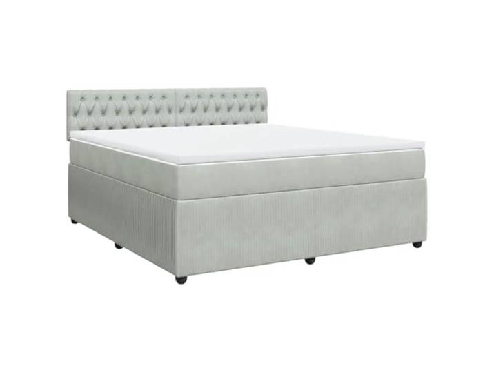 PUGYNBK Box Spring Bett, Samt, Hellgrau, 180 x 200 cm Taschenfederkernmatratze, abnehmbarer Matratzenschoner, Lattenrost inklusive