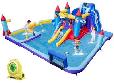 Rocket Theme Inflatable Water Slide Park w/ Slides Splash Pool &Blower - Multicolor