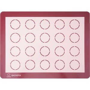 Backefix Backmatte BMMAC Macaronsmatte aus Silikon-Glas-Gewebe, rot, mit 20 Kreisen, backofenfest, antihaftend, 40 x 30 cm