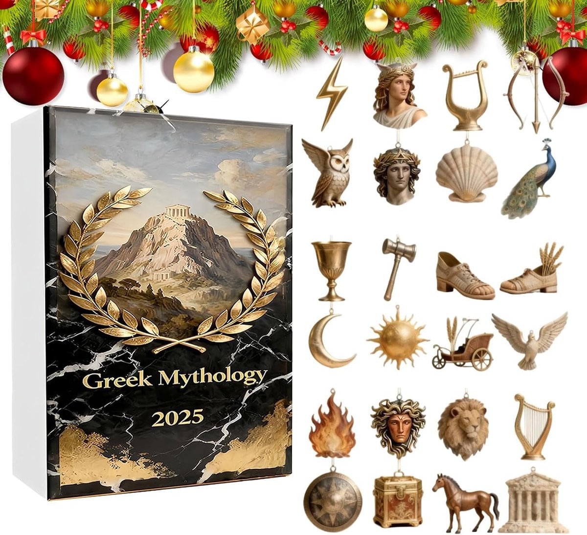 Kerst Adventskalender met Griekse Mythologie Thema voor Volwassenen - 24 Dagen met Verrassingen - Hangende Feestelijke Decoratie