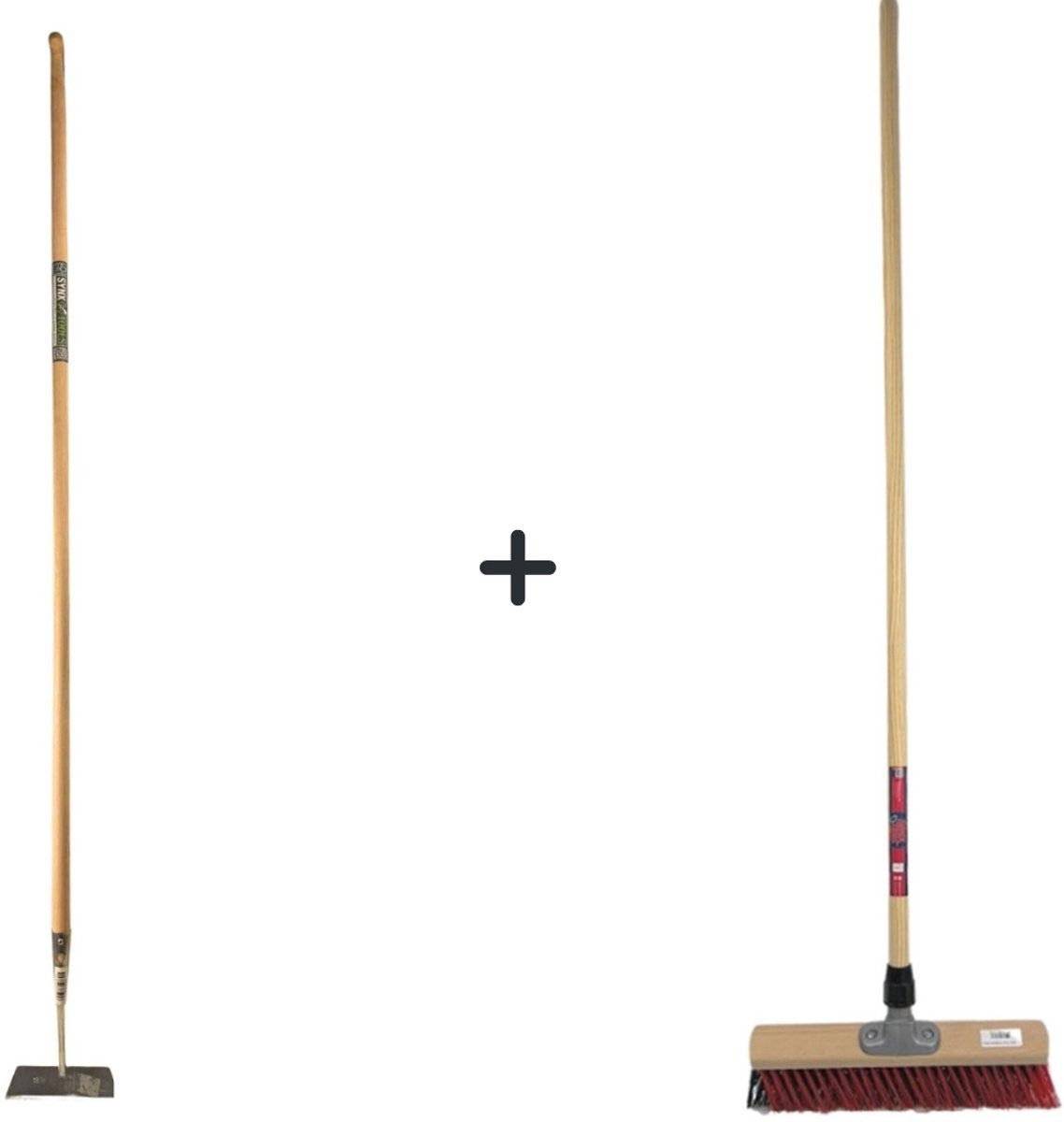 Synx Tools Tuinset met Rechte Schoffel 18 cm en Bezem 40 cm met Houten Steel 150 cm