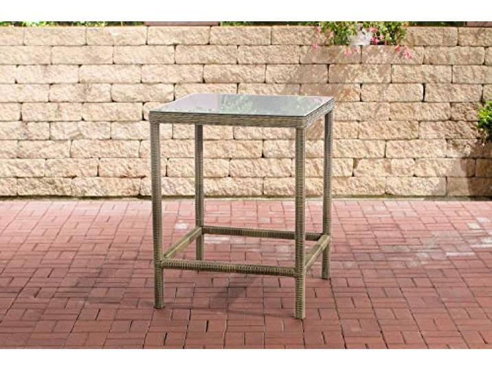 CLP Polyrattan Tisch Alia 5mm I Gartentisch Rundrattan I Bartisch Mit Glasplatte I Gartenmöbel Farbe Natur