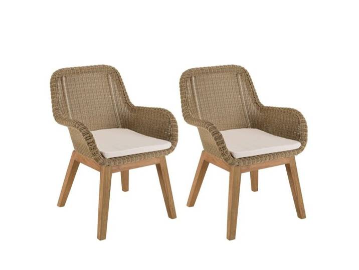 MACABANE KALLY - Lot 2 fauteuils jardin rotin synth. et coussin pieds droits