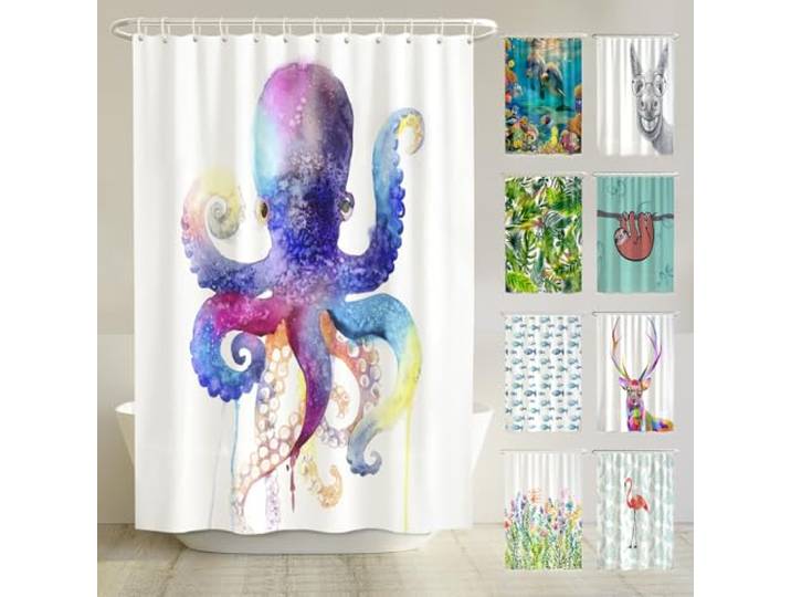 arteneur Anti-Schimmel Duschvorhang 180x200 cm Wasserfarben Tintenfisch