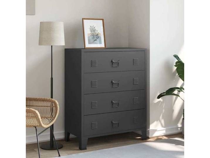 CLOUD Meuble de rangement Buffet de salon Commode Commode à tiroirs Métal Style Industriel 78x40x93cm Noir ABHT 9733058