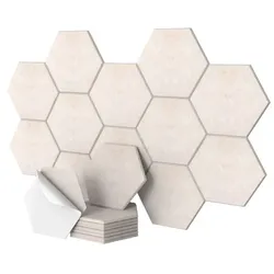 Relaxdays Hexagon Akustikplatten Set selbstklebend Beige