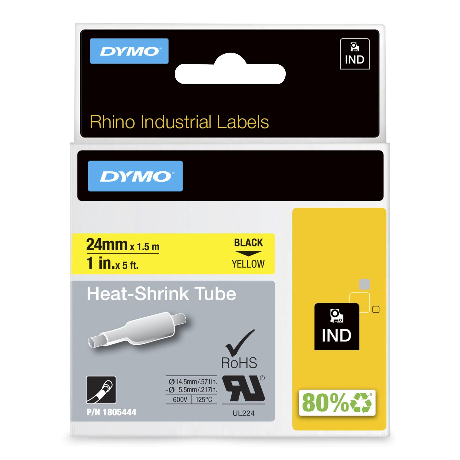 DYMO® Original IND-Heißschrumpfschlauch für Rhino 6000+, Polyolefin - schwarz auf gelb 1805444