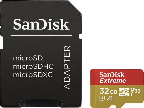 SanDisk Extreme Action Cam microSDHC-Karte 32 GB Class 10, UHS-I, UHS-Class 3, v30 Video Speed Class inkl. SD-Adapter, A1-Leistungsstandard