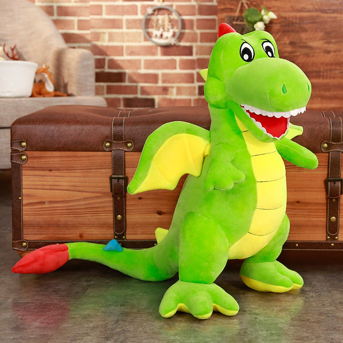 Groene Dinosaurus Vliegende Draak Knuffel en Langedekussen, 75 cm