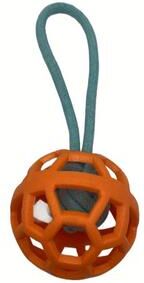 Market Central Durable TPR Dog Chew Ball With Rope Handle Interactive Training Toy orange
