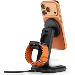 Satechi 3-in-1 Foldable Qi2 Chaging Stand Space Black (25 W), Wireless Charger, Schwarz