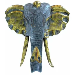 Large Elephant Head - Gold & Grey