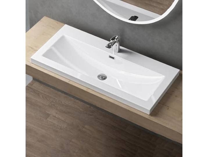 doporro Lavabo à Encastrer Vasque Blanc en Solid Surface 100x48x13cm pour Salle de Bain\, Colossum01