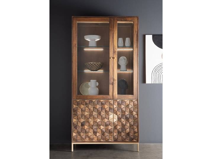 Vitrine 99x198cm 'Assuan' Mango & Metall goldfarbig WZ-0462
