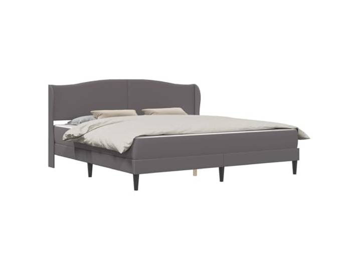 PUGYNBK Bettgestell Grau 180 x 200 cm Kunstleder Integrierte Aufbewahrung, gepolstertes Kopfteil, robuste Platte, minimalistischer Stil