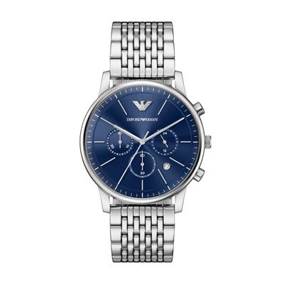 Chronograph EMPORIO ARMANI, silber (edelstahlfarben, blau), Armbanduhren, Herren, Chronograph, Quarzuhr, Armbanduhr, Herrenuhr, Edelstahlarmband, analog, Tag