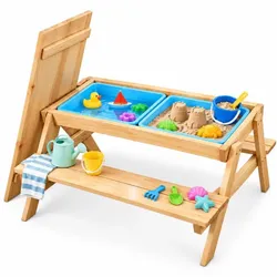 Relaxdays Kindersitzgruppe Holz mit Matschtisch Hellblau,Hellbraun