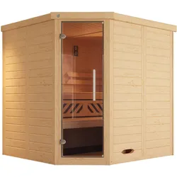Weka Premium Massivholz-Elementsauna Kemi Eck 1 inkl. Komfortpaket-Ganzglastür 7,5 kW Bio-Kombiofen BioS inkl. Steuerung