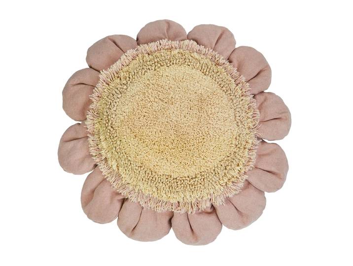 Lorena Canals - Pink Daisy Bodenkissen, Ø 70 cm, golden / pink / natural / olive