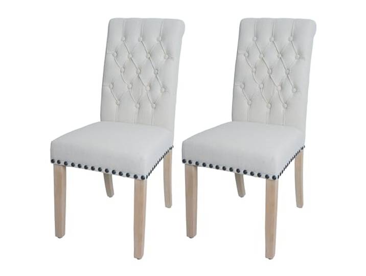 Mendler 2er-Set Esszimmerstuhl HWC-O66 Stoff/Textil - weiß Küchenstuhl, Polsterstuhl, Chesterfield, Nieten