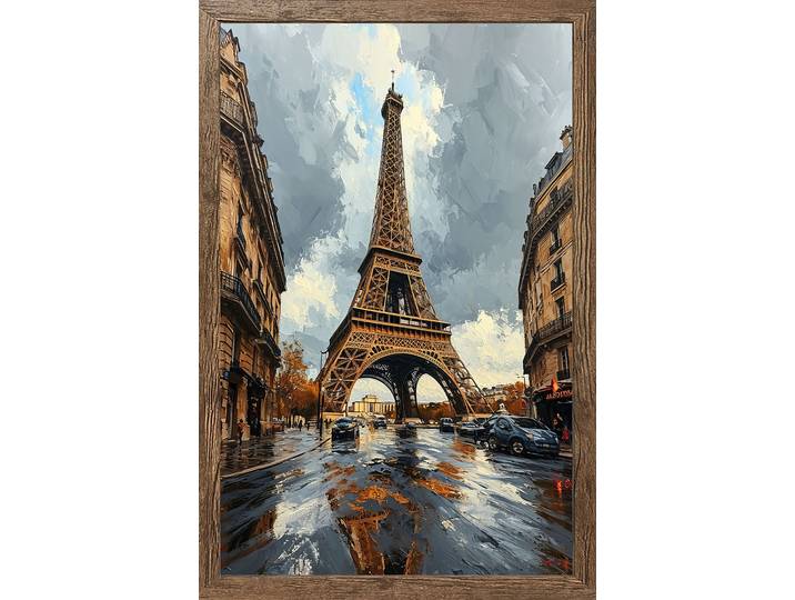 Bild mit Rahmen BÖNNINGHOFF Wandbild gerahmt EIFFELTURM GEMÄLDE 50x70 cm – Paris Skyline im , beige (farbe rahmen: schwarz oak, farbe bild(er): beige, braun, blau, weiß), B:50cm H:70cm T:2,1cm, MDF, Papier, Bilder, Bild mit Rahmen, mit dekorativem Rahmen