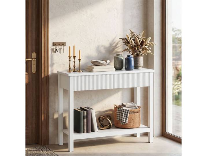 Table Console - HOOBRO- Table d'Appoint de 100 cm -pour Entrée Salon - Gain de Place-Blanc