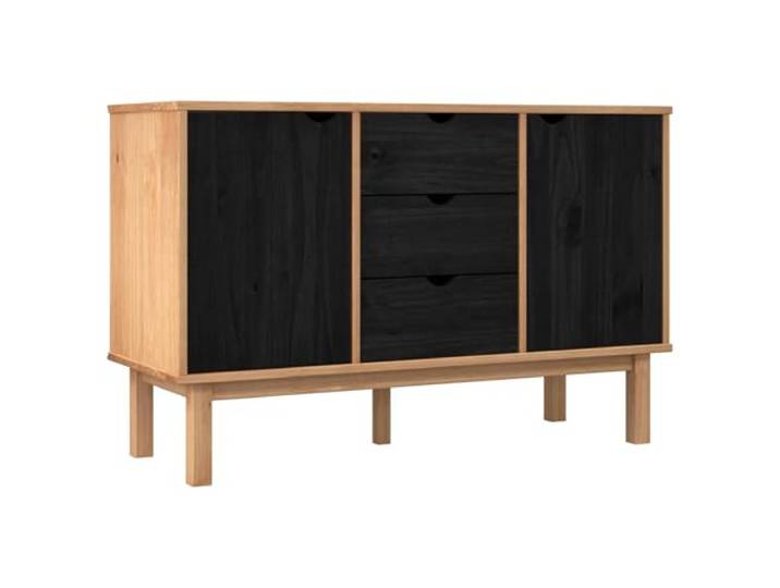 TEKGHUT Sideboard OTTA Schwarz 113,5 x 43 x 73 cm Massives Kiefernholz Gewachstes Kiefern-Massivholz, Griffmulden bündig, quadratische Beine, wasserabweisend, pflegeleicht