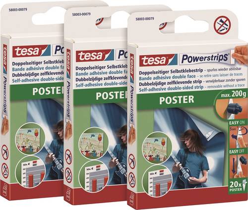Tesa POWERSTRIPS Poster Doppelseitiger Klebestreifen Weiß Inhalt: 60St.