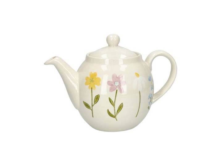 Theepot, steengoed, wilde bloemen, 1,3 liter