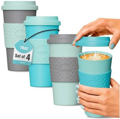 Copco Acadia Plastic Travel Mug Set of 4 Durable Plastic 16 Ounce Reusable