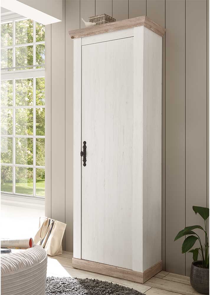 Pharao24.de Flurschrank im Landhausstil Weiß und Pinie Optik