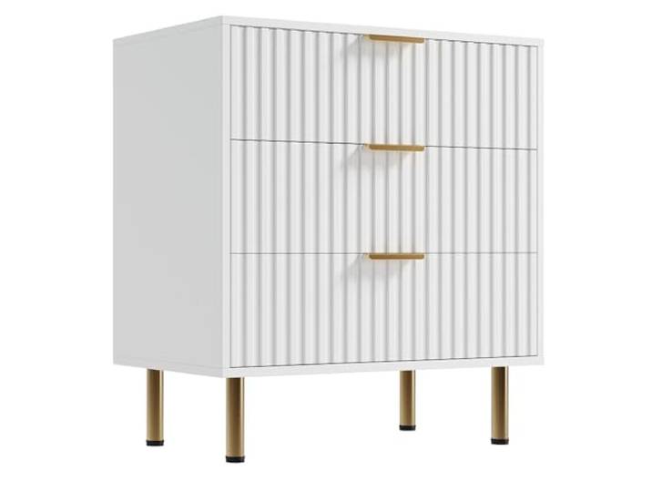 Thaookte Moderner 3-Schubladen-Kommode mit geriffelter Front, tiefen Schubladen & großer Ablagefläche – für Schlafzimmer, Wohnzimmer oder Kinderzimmer – Farbe: Weiß