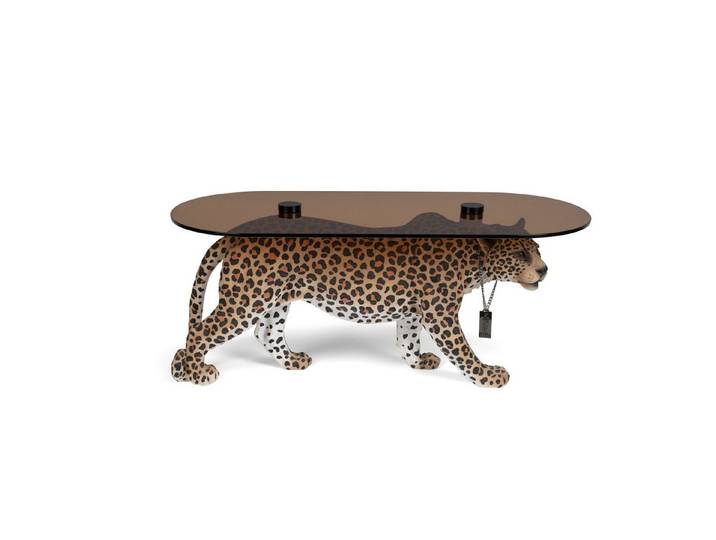 Bold Monkey Beistelltisch Retro Beistelltisch Couchtisch Dope As Hell Panther Rauchglasplatte