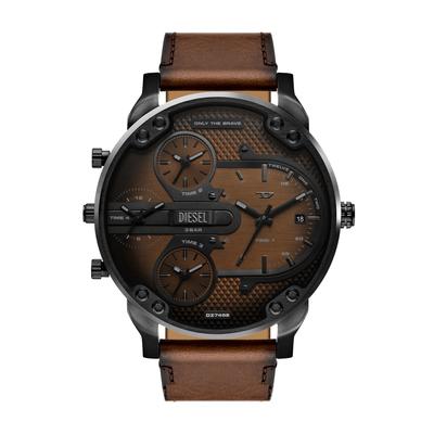 Quarzuhr DIESEL "MR. DADDY SLIM", schwarz (braun, schwarz), Armbanduhren, Herren, Quarzuhr, Armbanduhr, Herrenuhr, Lederarmband, analog, Tag, mehrere Zeitzonen