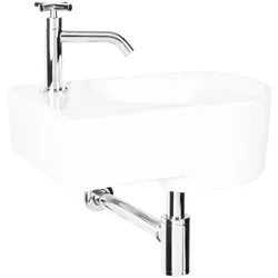 Differnz, Waschbecken, Set Fontana Apollo Lavabo in Ceramica Maniglia a Croce Cromata (270 mm, 410 mm)