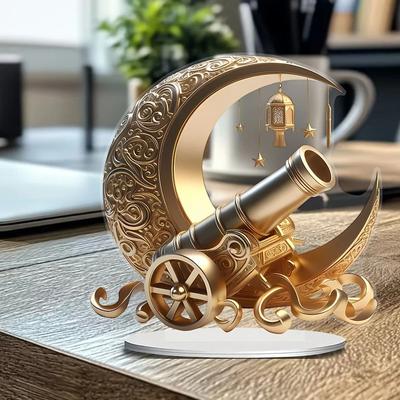 Uplift Essentials Acrylic Moon & Turret Silhouette Ornament 2D Desktop Decor With Flower, Star, & Lantern Accents For Home, Office, & Ra style 1