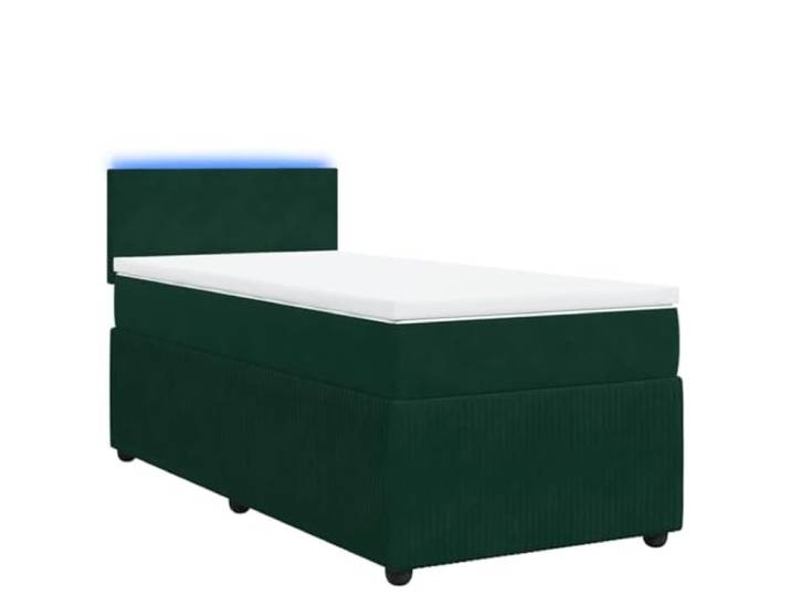 PUGYNBK Boxspringbett aus Samt, Dunkelgrün, 80 x 200 cm Verstellbare LED-Lichter, Taschenfederkernmatratze, atmungsaktiver Matratzenschoner, waschbarer Bezug