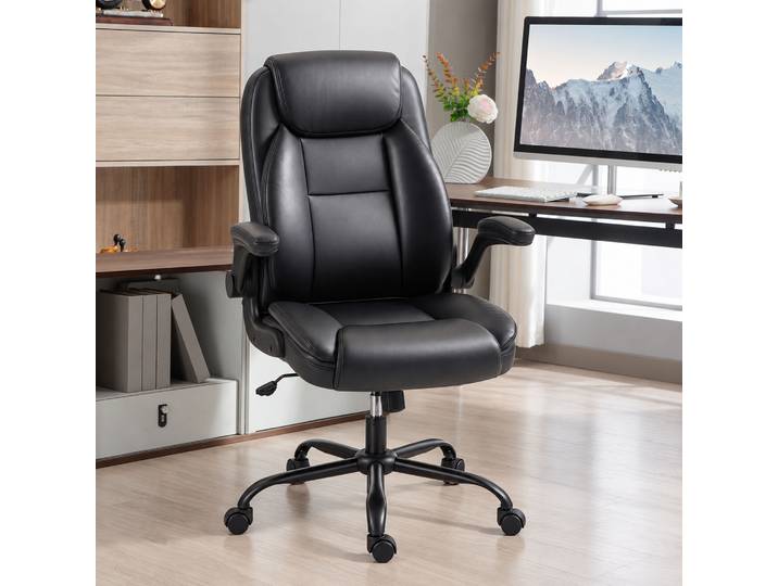 HOMCOM Chaise Bureau Ergonomique Noir Accoudoirs Relevables