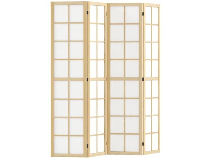 HOMCOM Paravent Raumteiler für Wohnzimmer 4-teilig 160 x 170 cm Natur Trennwand, Faltbar Raumtrenner, Sichtschutz Stellwand