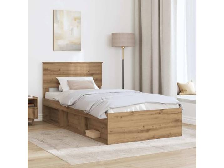 SKTQYQO Bettgestell Eiche 100 x 200 cm Modernes Design, klare Linien, für zeitgenössisches Zimmer, robustes Holz