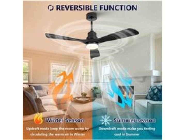 Lustre ventilateur LED 52 pouces noir 3 pales bois télécommande 6 vitesses