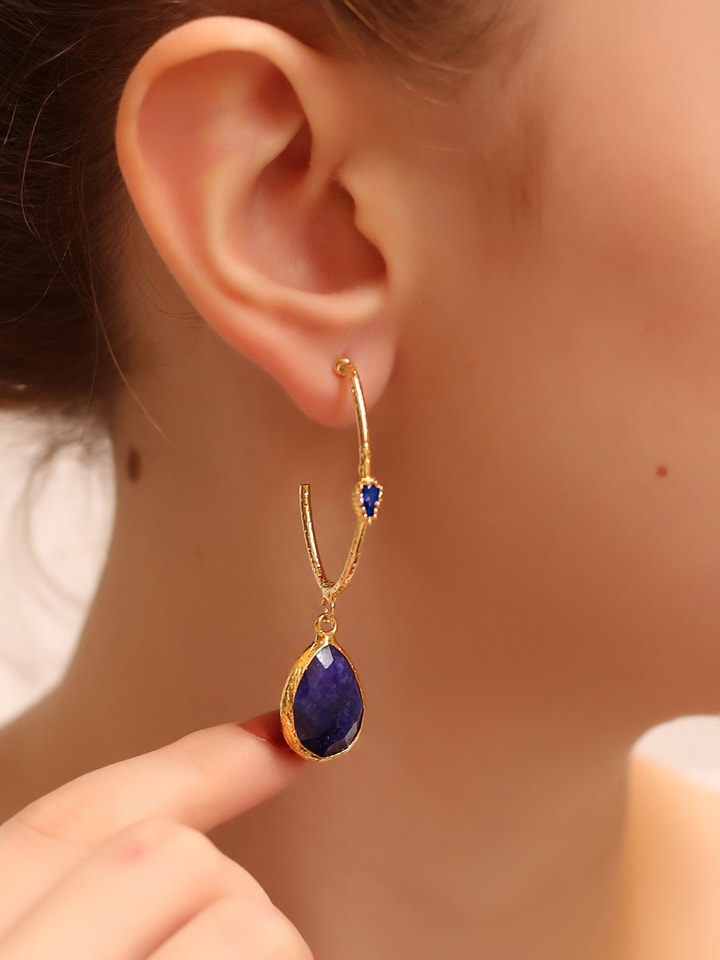 L'Atelier de Gaia Vergold. Halbcreolen mit Edelsteinen - onesize