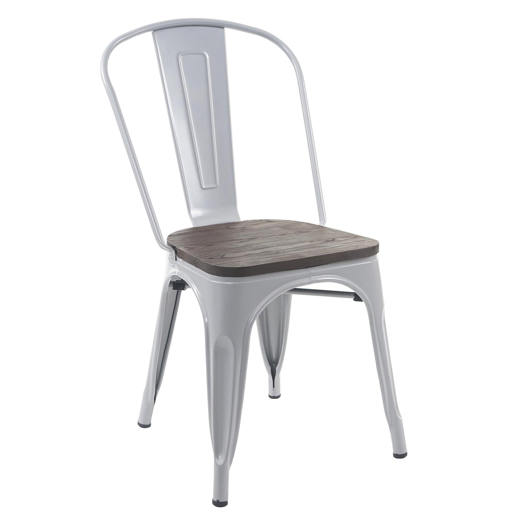 Stuhl MCW-A73 inkl. Holz-Sitzfläche, Bistrostuhl Stapelstuhl, Metall Industriedesign stapelbar ~ grau