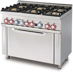 6-flammiger Gasherd mit statischem Gasofen und Grill. Abmessungen 100x60 h90 cm. Modell CF6-610G