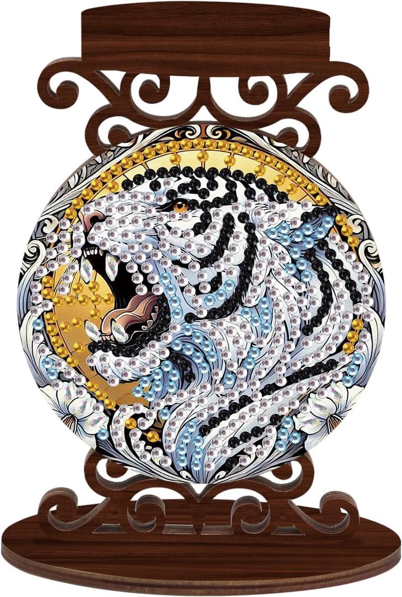 Diamant Schilderij Kandelaar - Houten Theelichthouder met Dieren Design - 10 x 13,5 cm