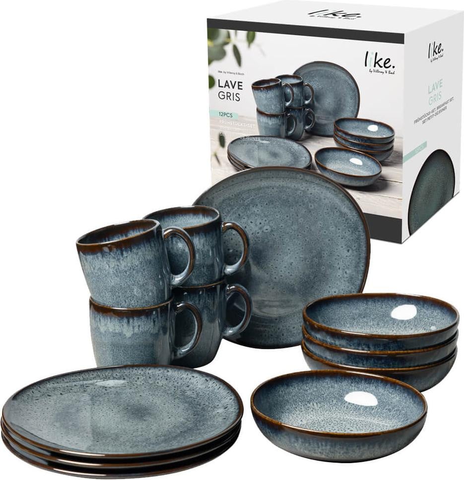 Villeroy & Boch serviesset Lave gris, 12-delig