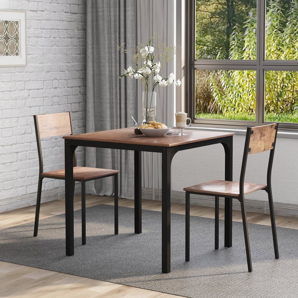 Urban Meuble Ensemble table et 2 chaises de indus marron vintage Marron 70x75x70cm