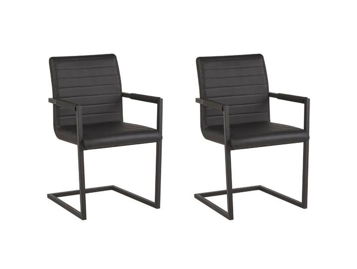 Beliani Stuhl 2er-Set Kunstleder Schwarz Buford, Metall, 52x87x54 cm, Büromöbel, Bürostühle, Besucherstühle